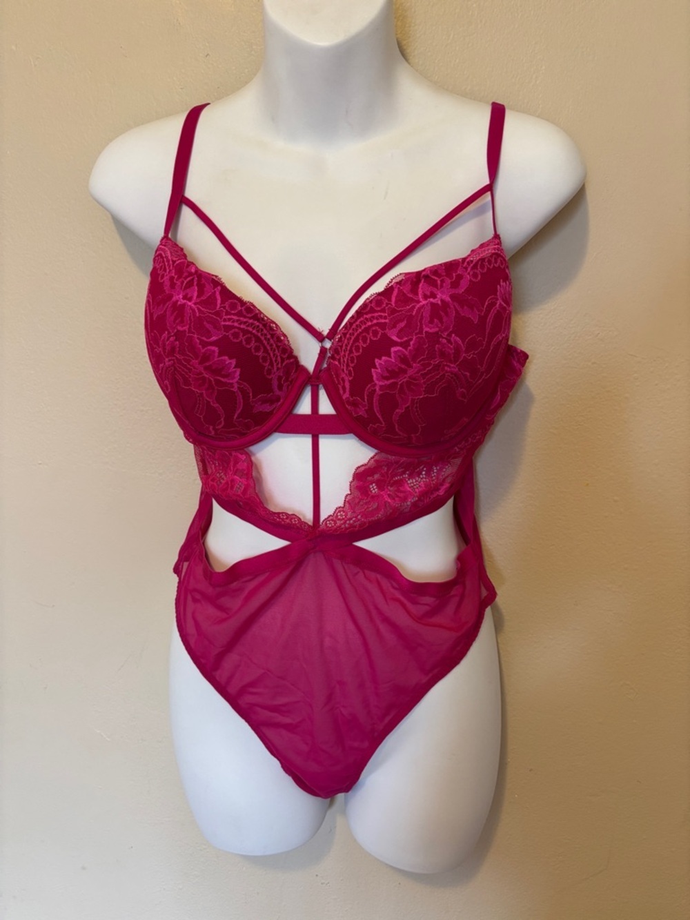 Adore Me Hot Pink Lace Strappy Chemise